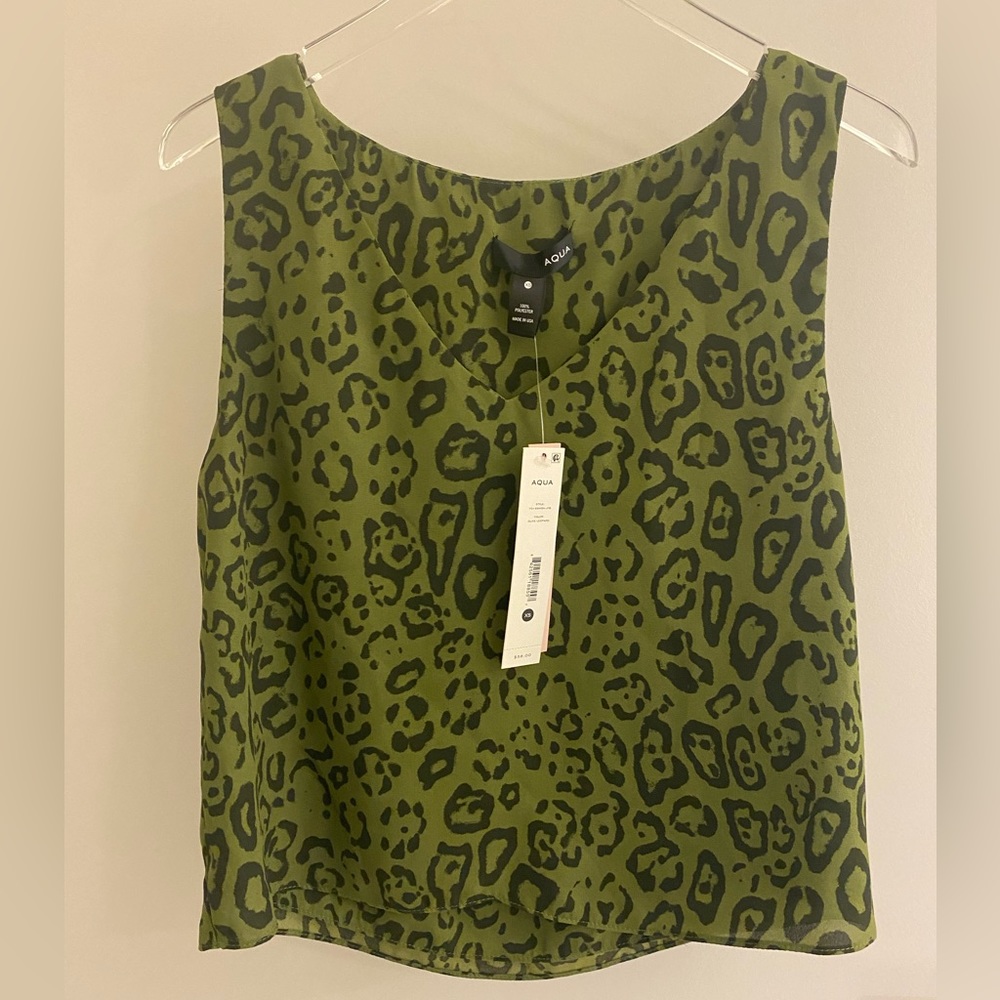 AQUA Leopard Print Cropped Top - Olive Leopard